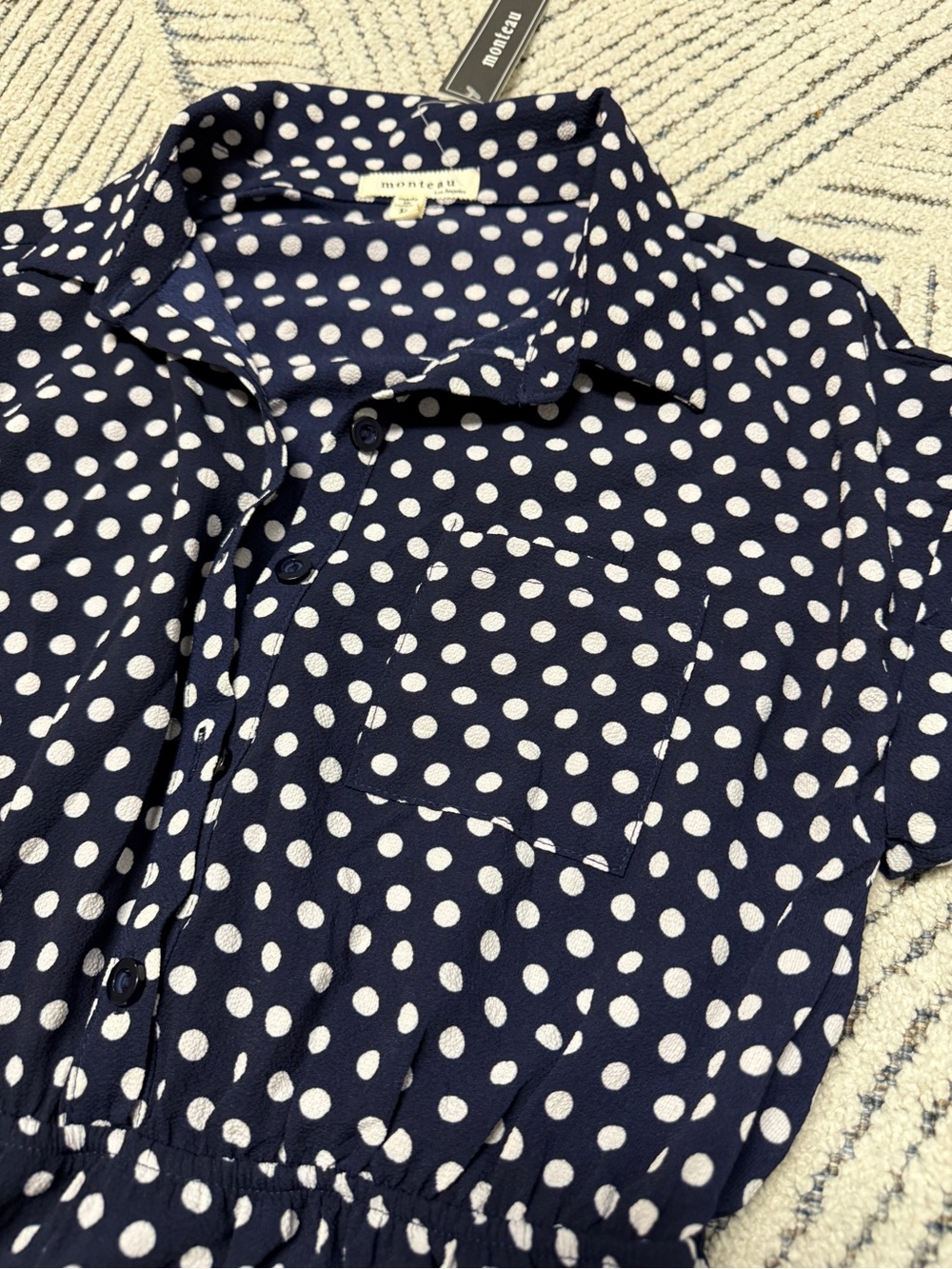 Monteau Navy and White Polka Dot Shirt Dress - Picture 5 of 7